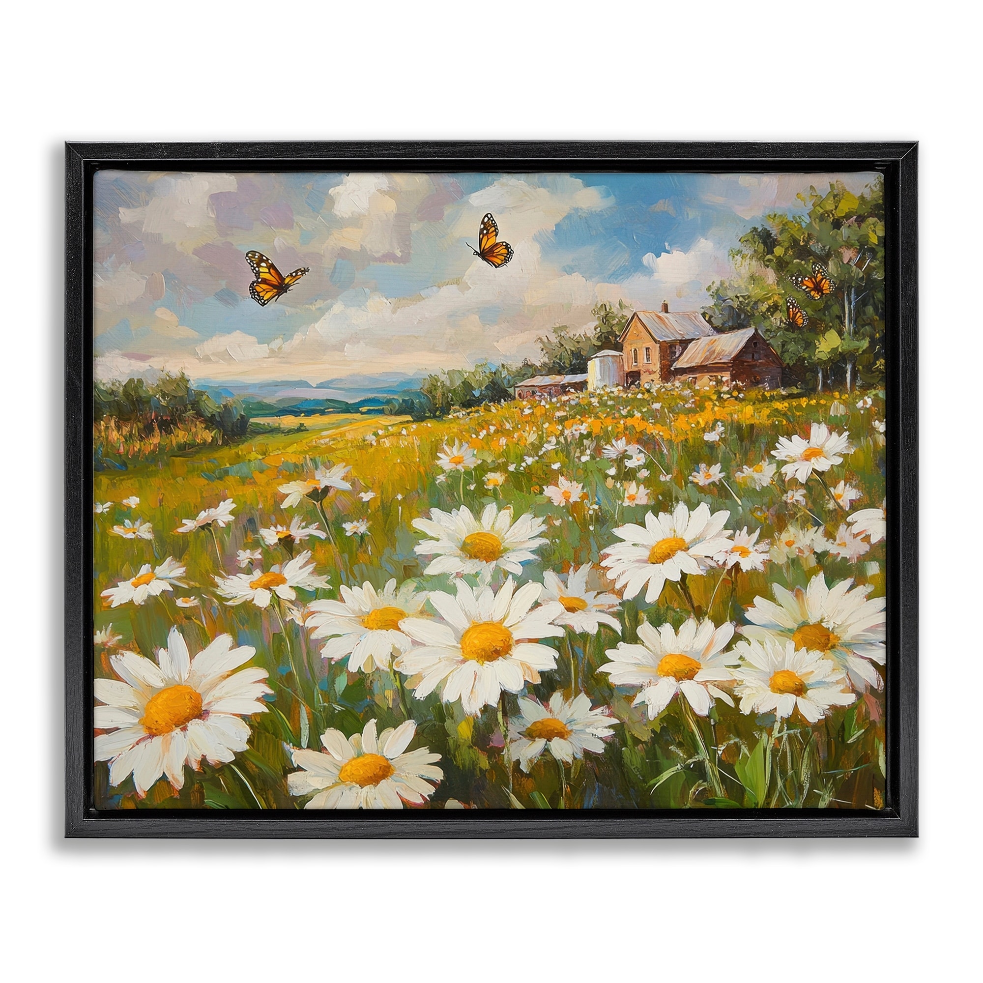 Stupell Butterfly Dream Daisy Field Framed Floater Canvas Wall Art Design By Petal Prints Design