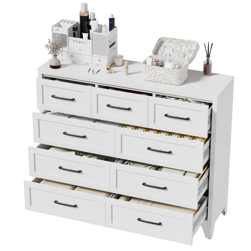 Bedroom Dresser Metal Storage Cabinet with Drawers, Space-Saving Chest of Drawers for Bedroom Living Room Entryway