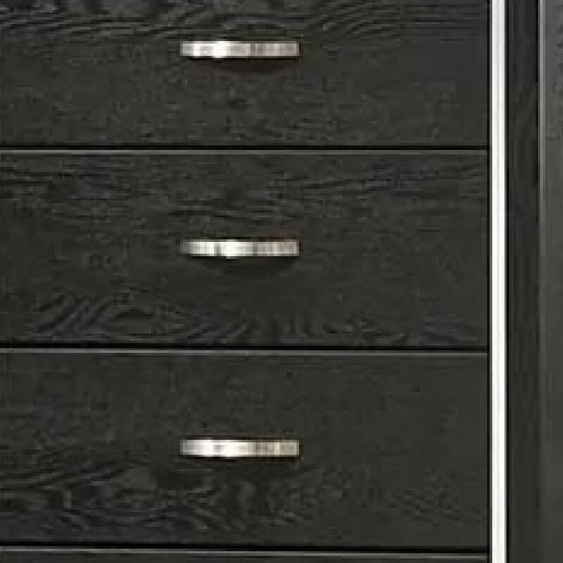 Lyla Tall Dresser Chest, Glam Silver Trim, 4 Drawer, Black Wood