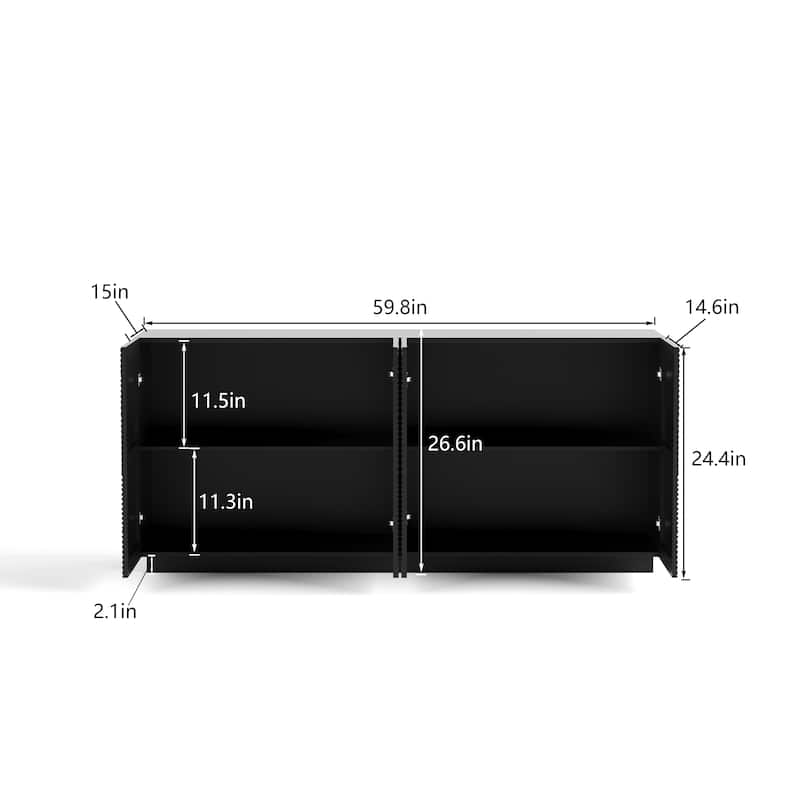Modern 59" Sideboard Buffet Cabinet with 4 Doors, Water Ripple Design, Soft Close Storage Cabinet for Dining Room or Kitchen