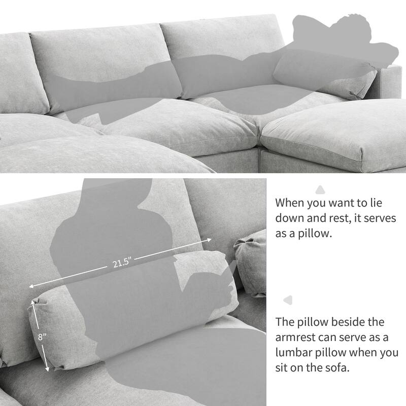 Modular 5 Seat Sectional Sofa with Ottomans, Chenille Upholstered Couches Bed, U Shaped Cloud Couch with Storage Pockets