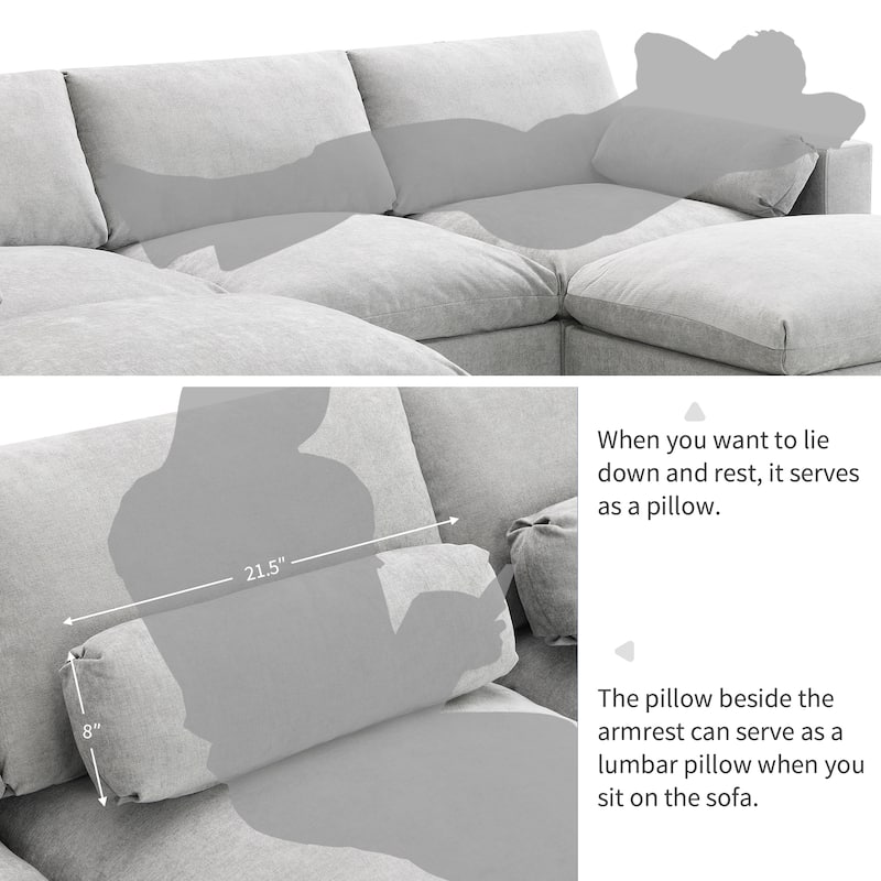 U-Shaped Modular Sectional Sofa, Modern 5 Seater Modular Sectional Couch with Movable Ottoman, Pillows, Storage Pockets