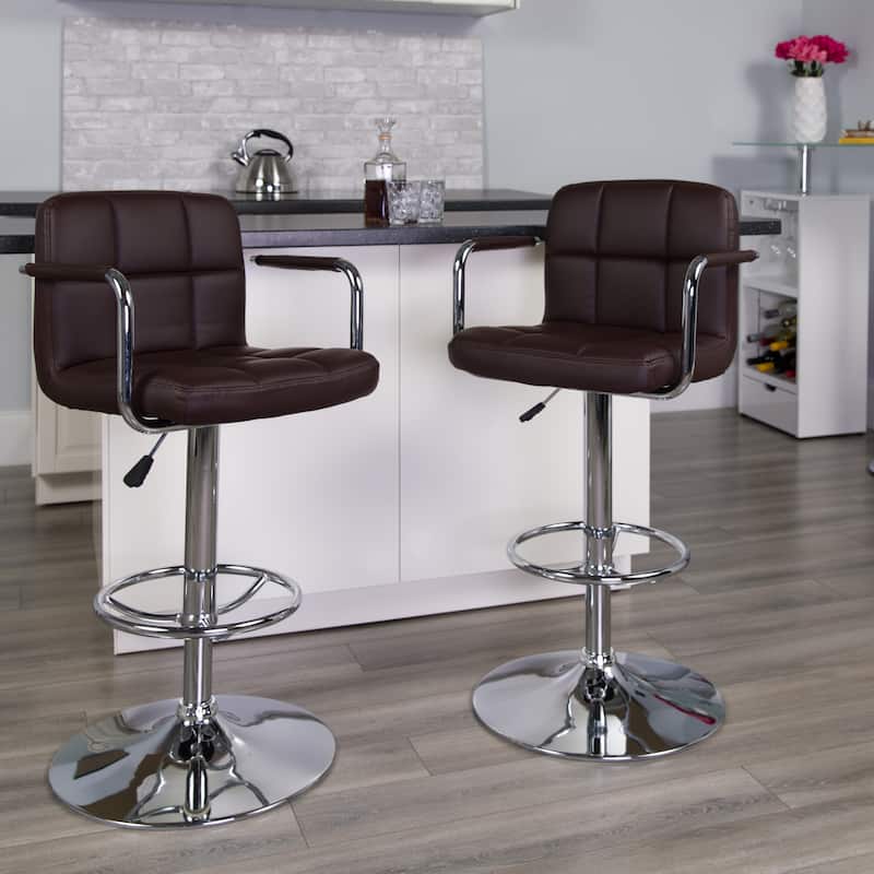 Quilted Vinyl Adjustable Height Barstool with Arms and Chrome Base - 20"W x 18"D x 36.75" - 45.25"H