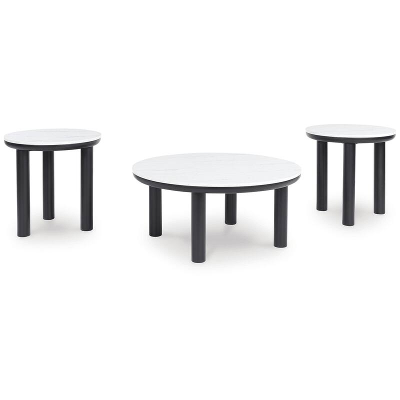 Signature Design by Ashley Xandrum Black/White Table (Set of 3) - 40"W x 40"D x 18"H