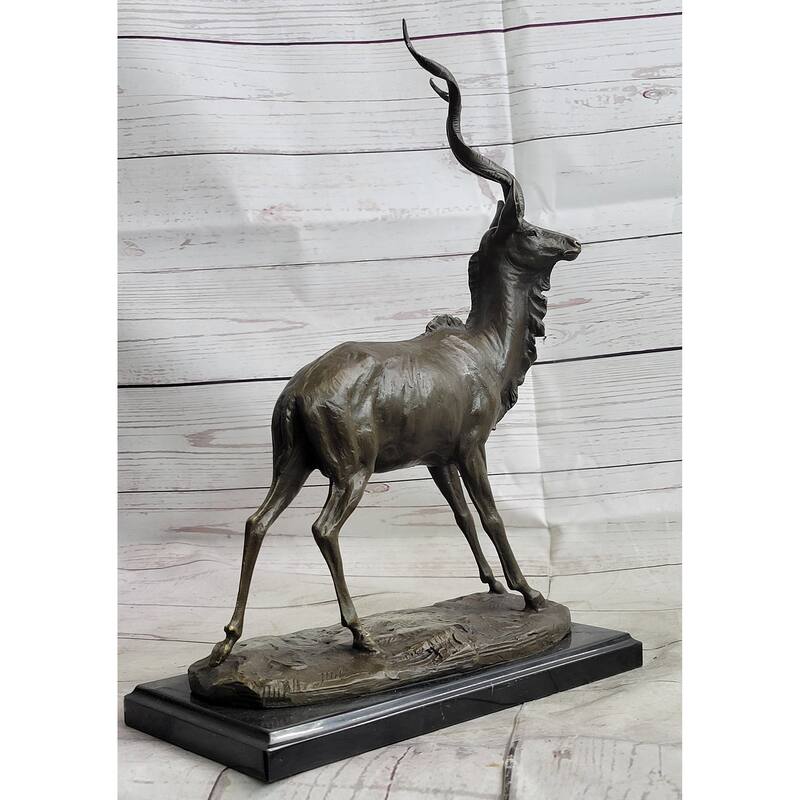 Kudu Antelope Gazelle African Deer Bronze Sculpture Statue Figure On Marble Base