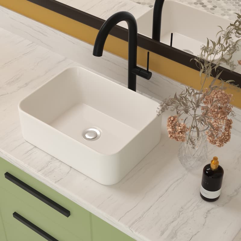 White Ceramic Rectangular Vessel Bathroom Sink