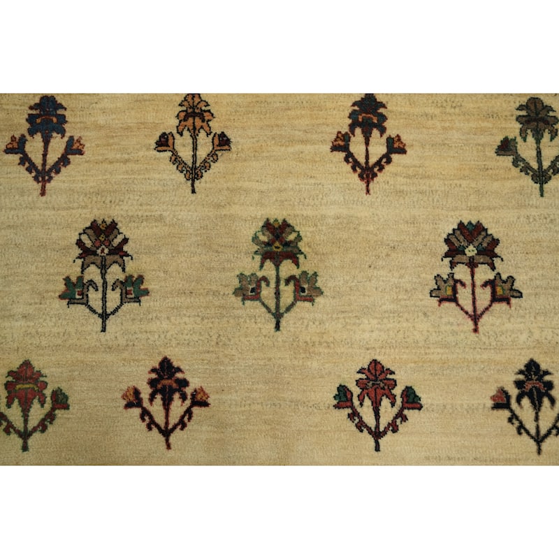 Hand Knotted Oriental 100% Wool Carpet Tribal All-Over Beige & Ivories Gabbeh Area Rug - 6' 4'' X 4' 2''