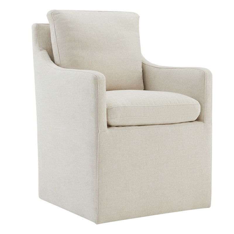 Hailey Dining Arm Chair with Caster Wheels Fabric Fully Assembled