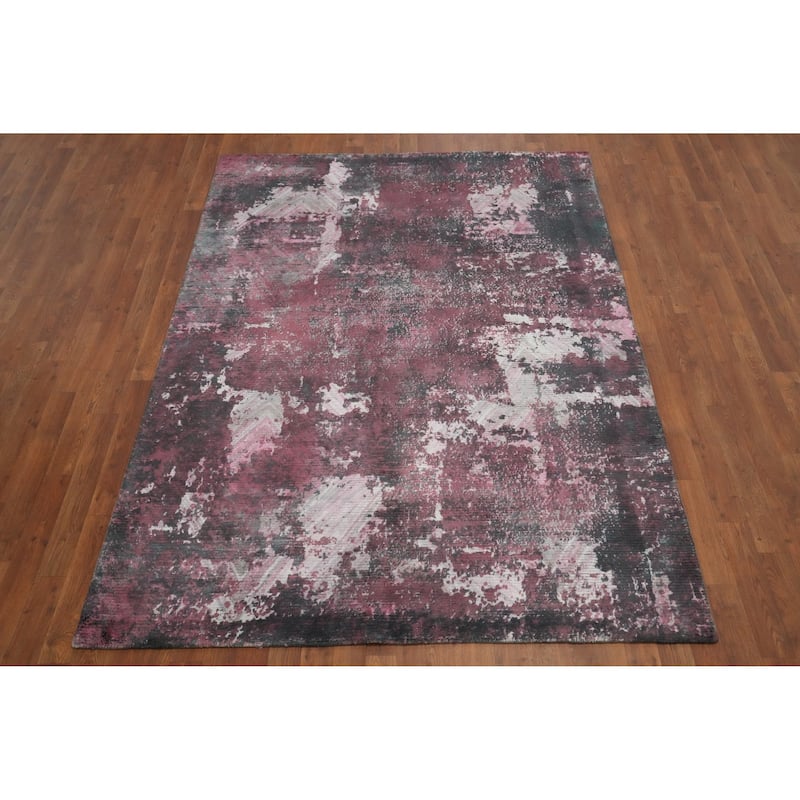 Hand Knotted Oriental Viscose Silk Carpet Modern Abstract Multi-Colored Abstract Area Rug - 7' 9'' X 5' 6''