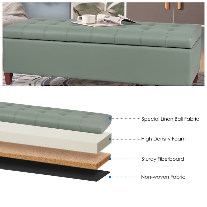 Adeco 50" Bonded Leather Storage Ottoman Bench