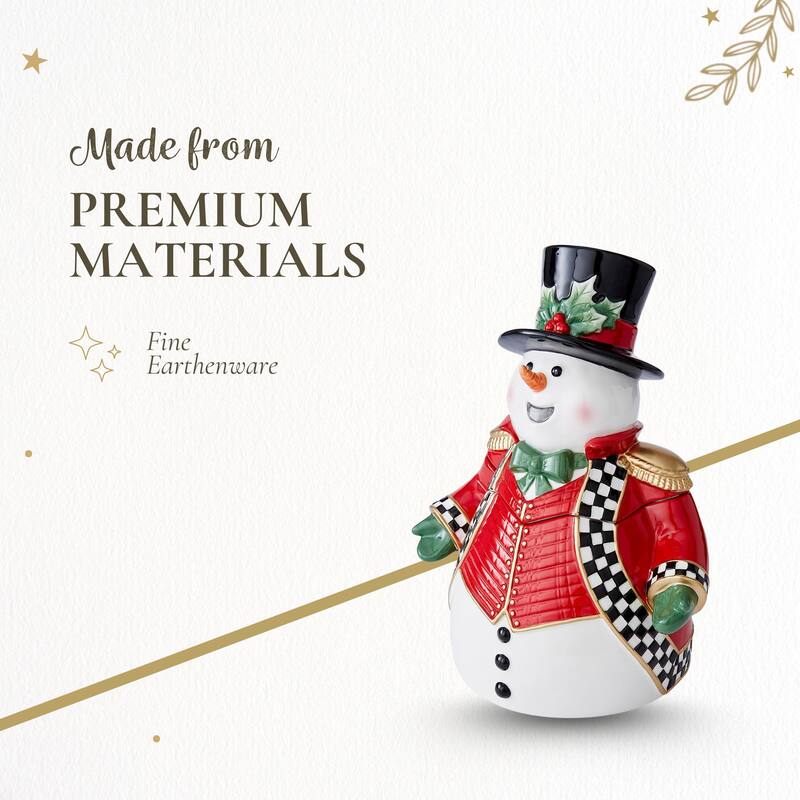 Spode Christmas Tree Black and White Snowman Cookie Jar - 4" L x 5" W x 13" H