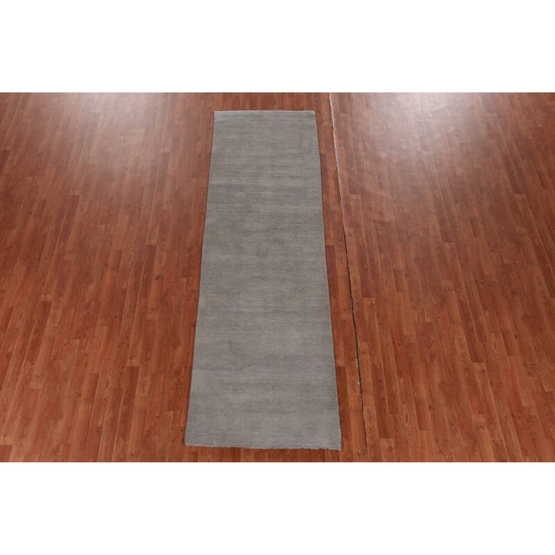 Hand Knotted Oriental 100% Wool Carpet Modern Solid Greys & Charcoal Gabbeh Runner Rug - 10' 1'' X 3' 0''