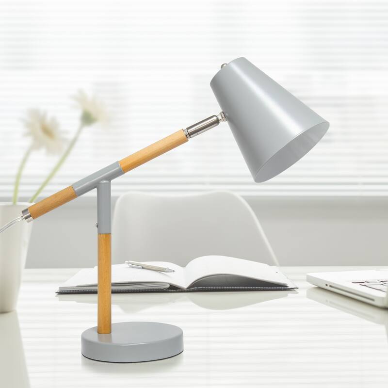 Simple Designs Matte and Wooden Pivot Desk Lamp - 16.13 X 5.50 x 15.50 (L x W x H)