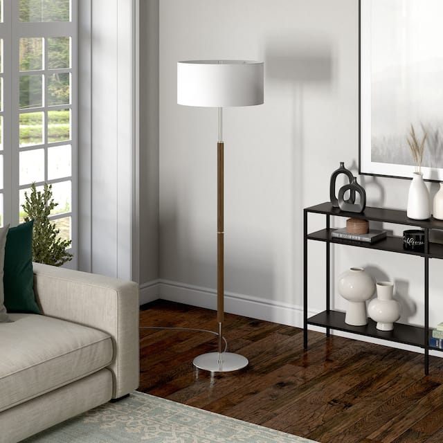 Silver Orchid Gotho Pedestal Contemporary Floor Lamp - Rustic Oak and Polished Nickel