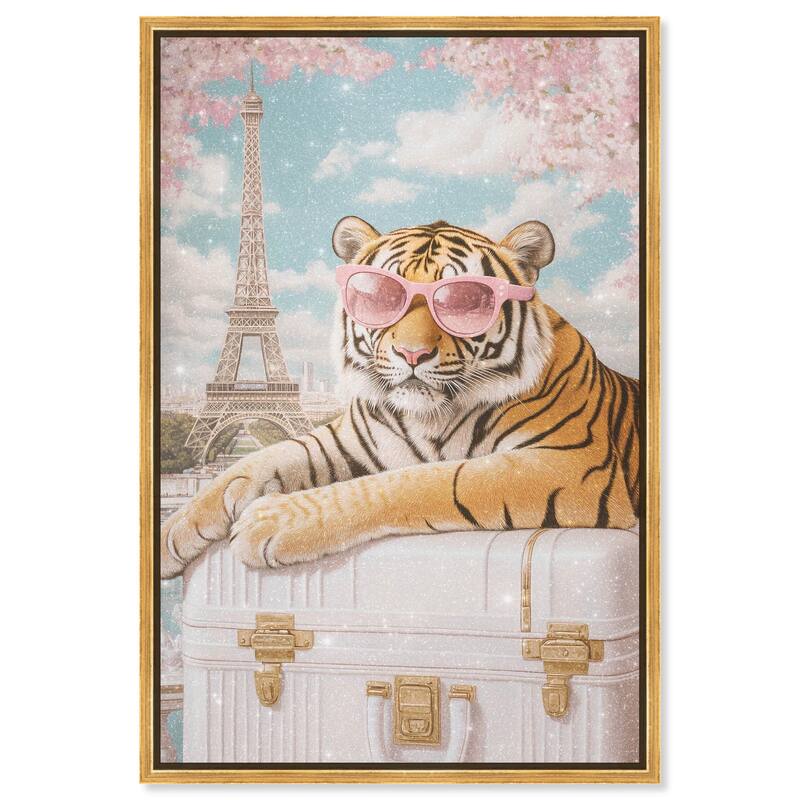 Tiger Luggage Paris Canvas by Art Remedy - Gold - 16" x 24"
