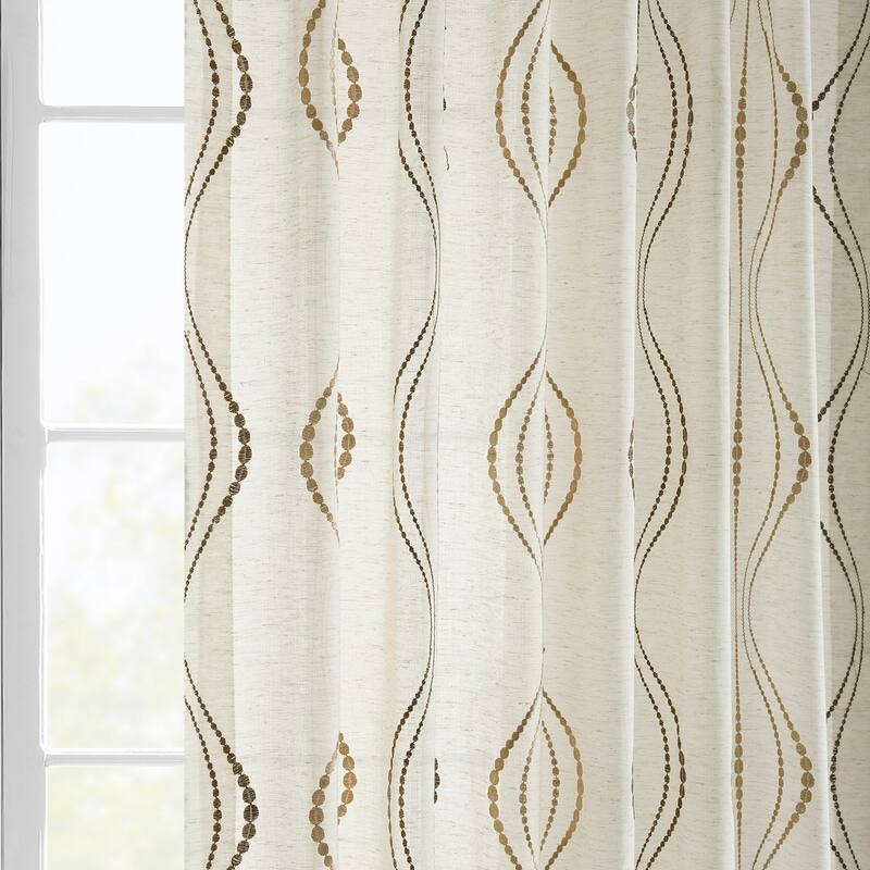 Exclusive Fabrics Suez Embroidered Faux Linen Sheer Curtain (1 Panel)