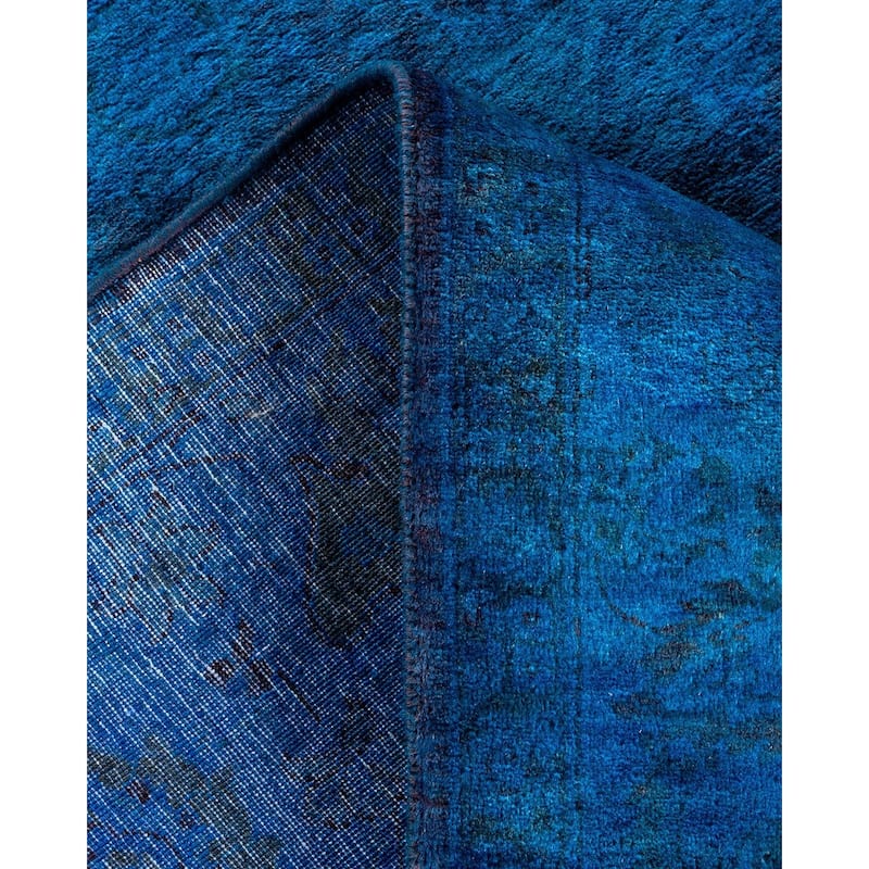 Overton Hand Knotted Wool Vintage Inspired Modern Contemporary Overdyed Blue Area Rug - 6' 1" x 8' 10"
