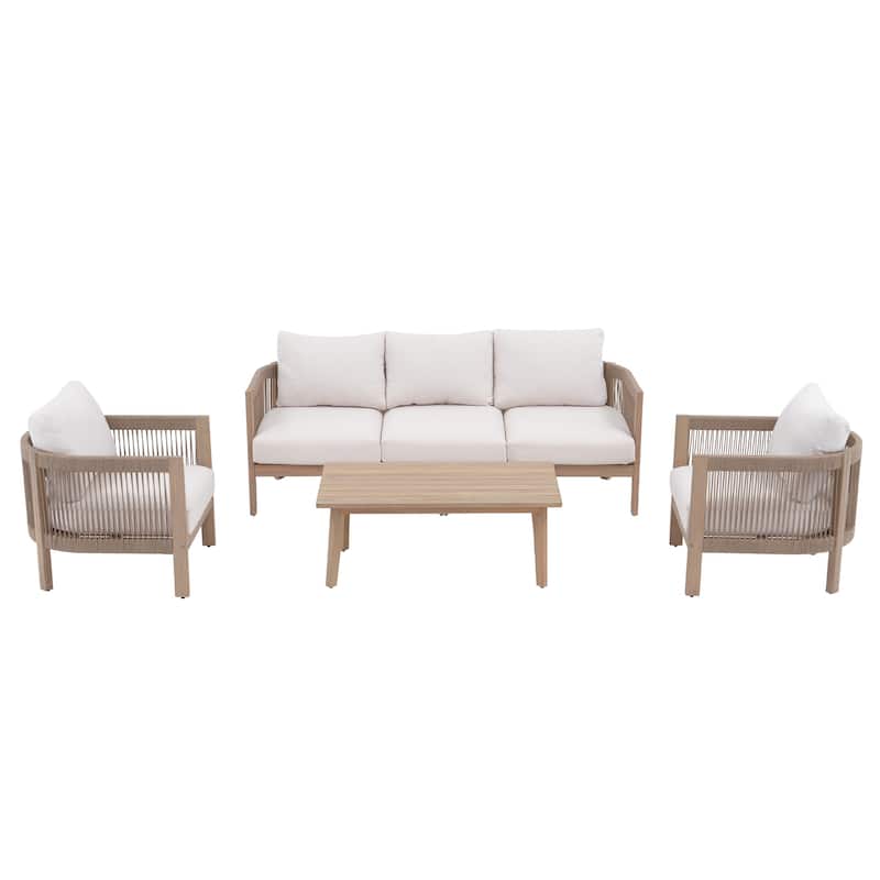 Outdoor Wooden Conversation Set with Cushions