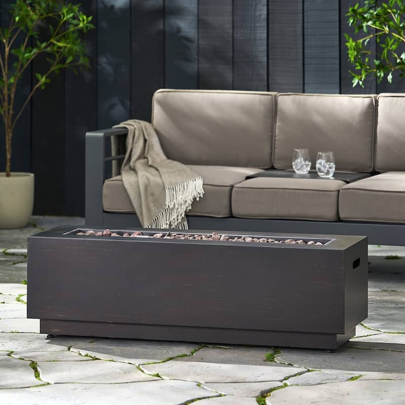 48 in. W x 15 in. H Iron Square Propane Gas Burning Outdoor Fire Pit in Brown - Brown