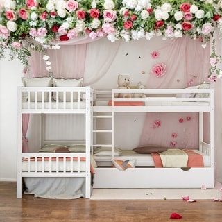 Twin over Twin L-Shaped Bunk Bed with Drawers For Bedroom,Dorm,Adults,Kids