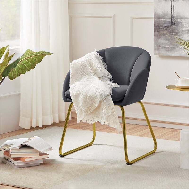 Yaheetech Flower Shape Velvet Armchair Accent Chair with Golden Metal Legs - Dark Grey