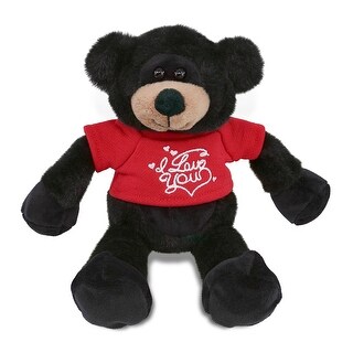 DolliBu I LOVE YOU Super Soft Long Leg Black Bear with Red Shirt - 10.5 inches