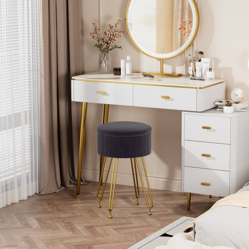 VECELO Multi-Functional Velvet Vanity Stool Chairs 18.5"H Tufted Small Stools with Metal Legs Modern Storage Footstool Ottomans