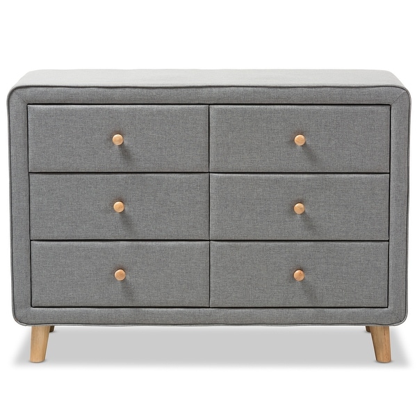 Jonesy Mid Century Grey Fabric Upholstered 6 Drawer Dresser Bed Bath Beyond 33918963