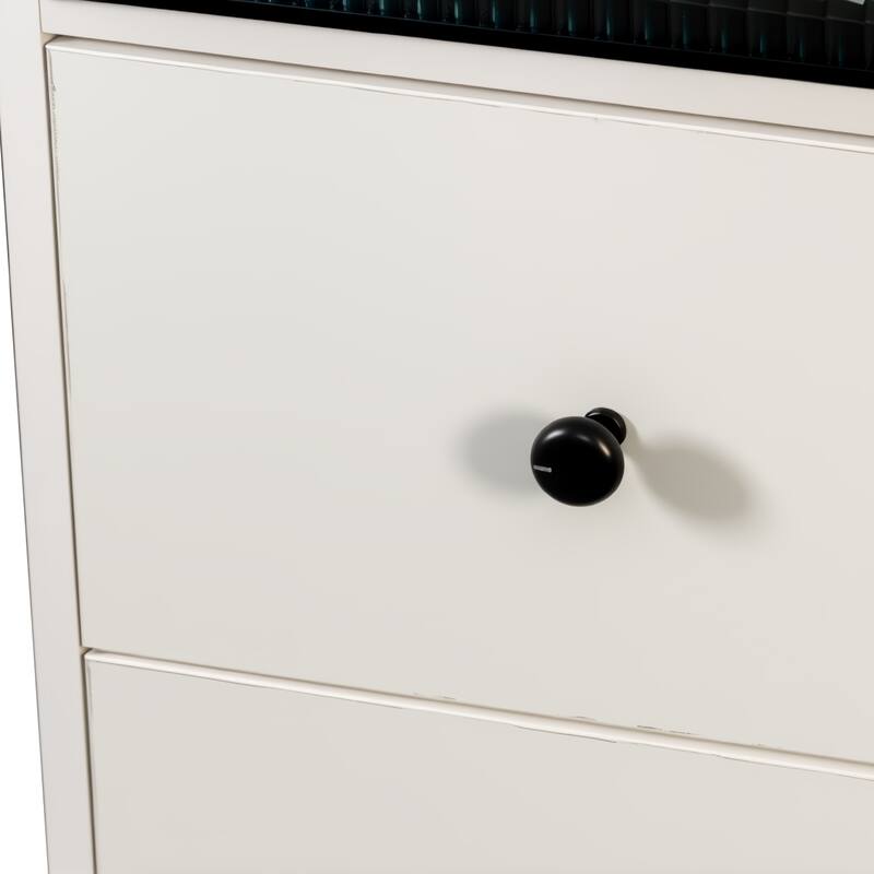 Storage Cabinet with Glass Doors & 3 Drawers, Display Cabinet with Storage Shelves, Multi-Functional Accent Cabinet