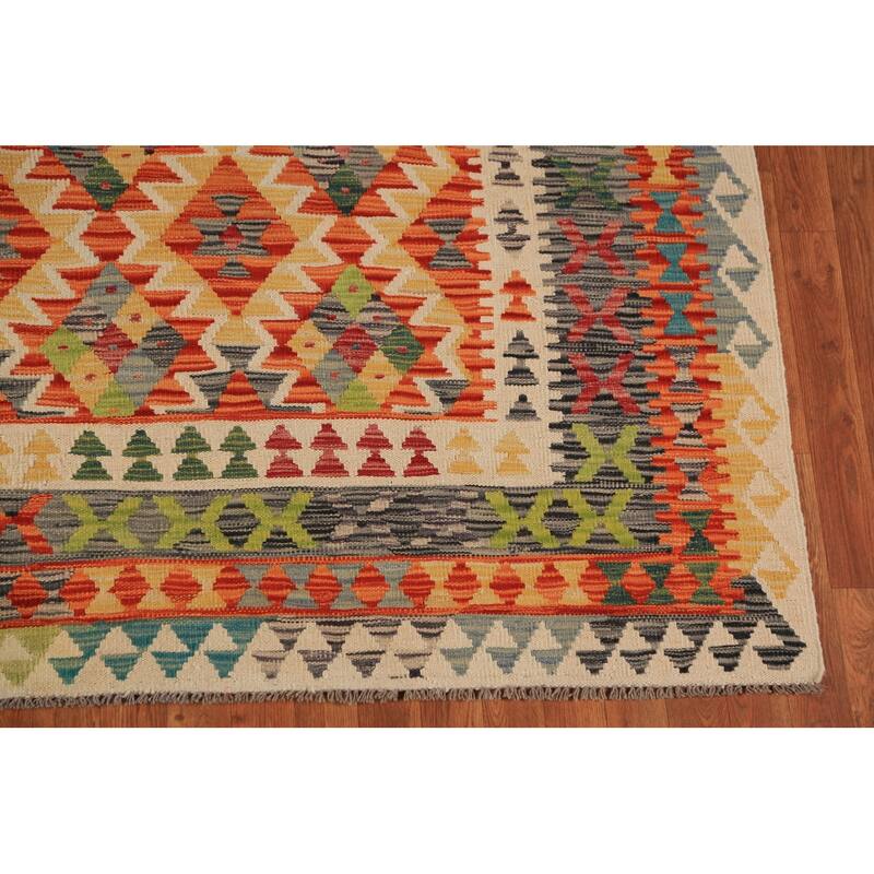 Kilim Oriental Area Rug Flatweave Reversible Wool Carpet - 8'4" x 11'3"