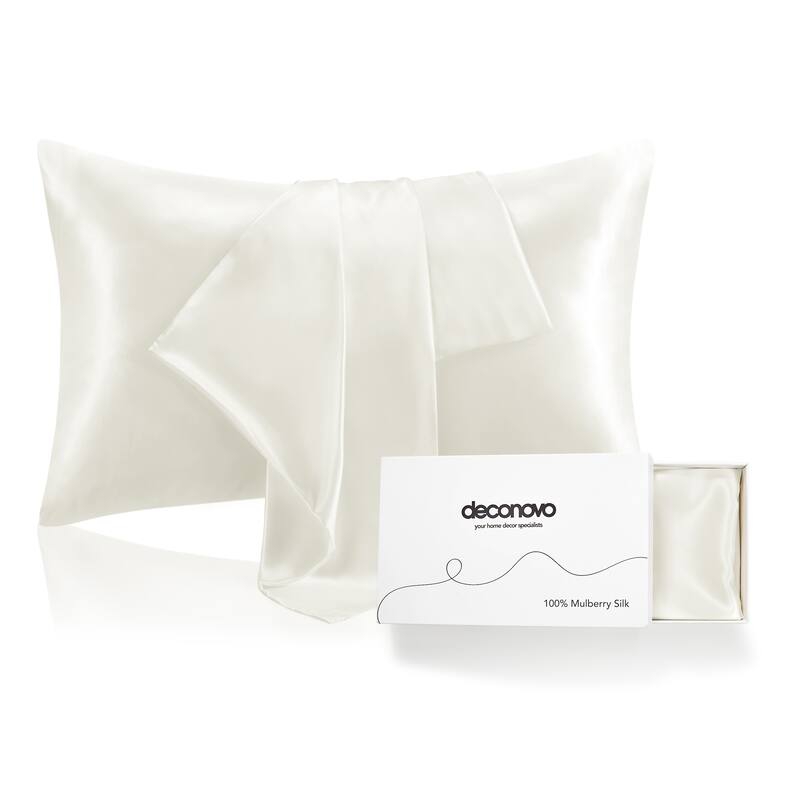 Deconovo 100% Pure Mulberry Silk Pillowcase With 22 Momme 6A High Grade Fibers - King Set of 1 - Ivory