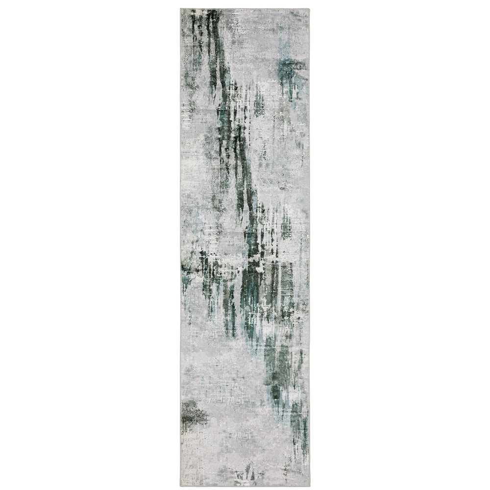 Vista Home Marissa Washable Modern Abstract Grey/ Teal Indoor Area Rug