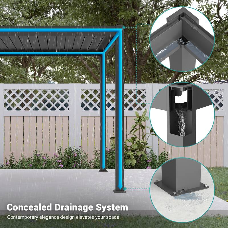 BONOSUKI Solar LED Louvered Pergola with Aluminum Frame for Modern Patio Living