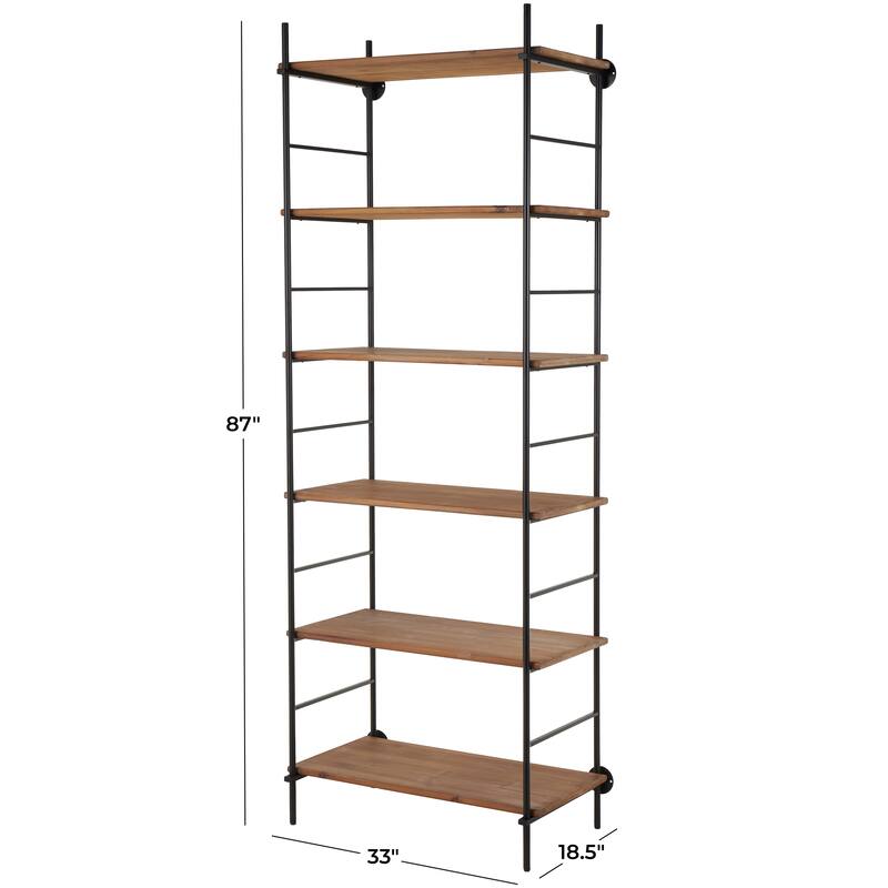 Wood Rectangular 6 Level Shelving Unit with Black Metal Ladder Frames - Brown - Roche River Decor