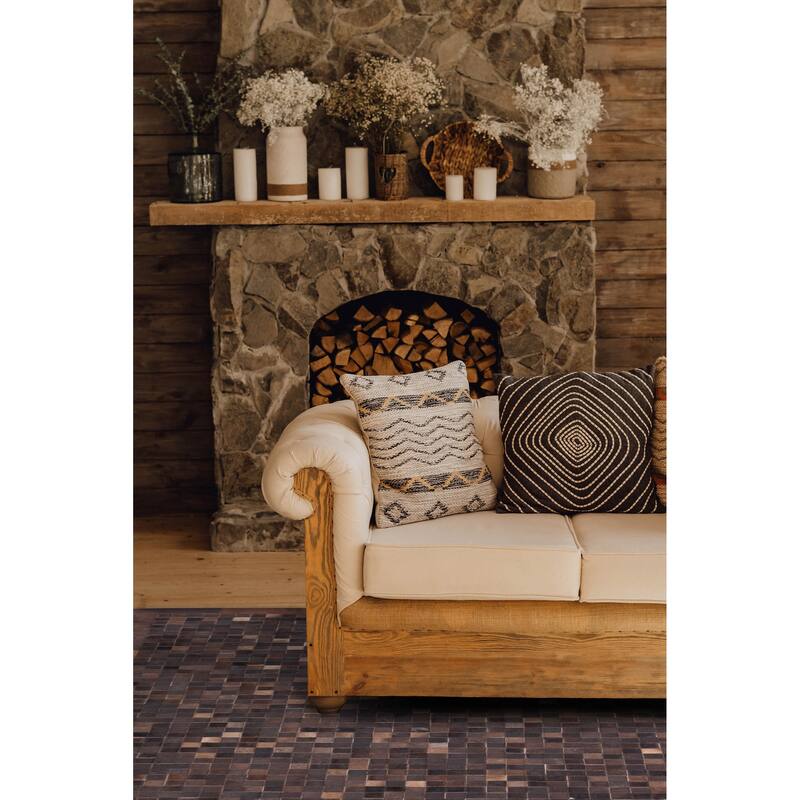 ECARPETGALLERY Handmade Cowhide Patchwork Dark Brown Leather Rug - 6'1 x 6'1