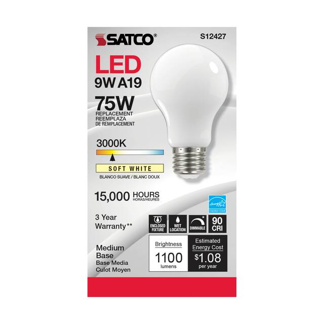 11 Watt LED A19 Soft White Medium Base 3000K 90 CRI 120 Volt