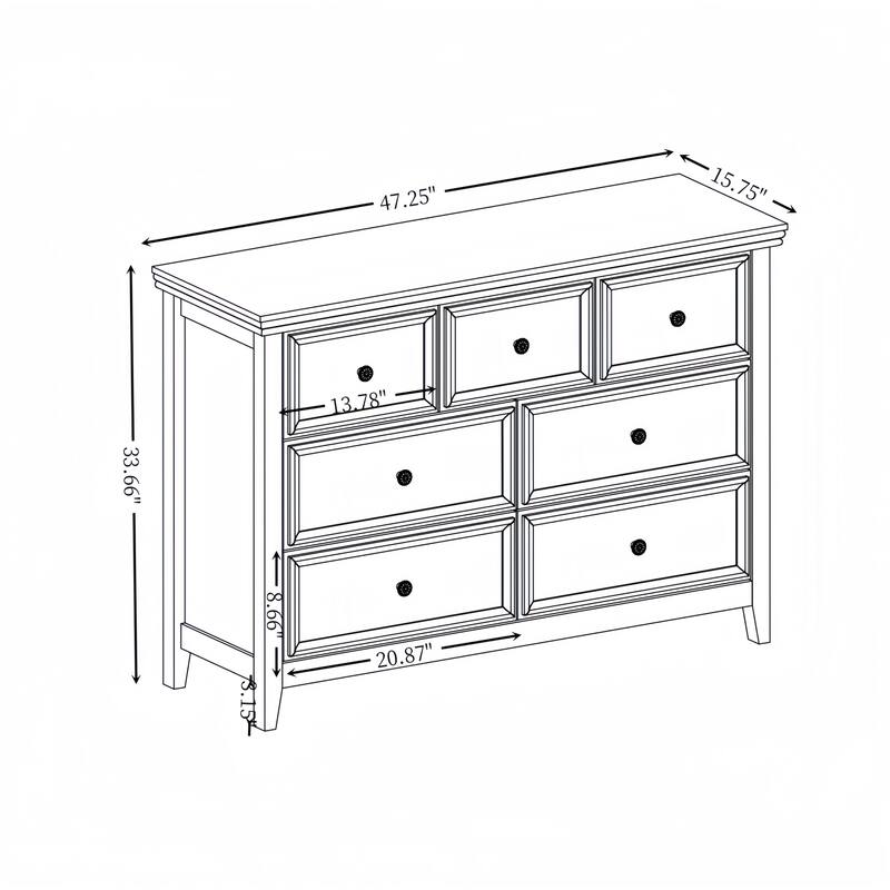 GDFStudio - Farmhouse Modern 7-Drawer Dresser Cabinet with Smooth Metal Slides and Wide Top