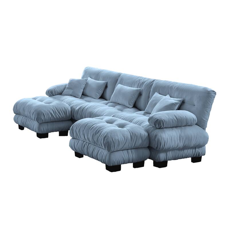 133.8" Chenille U-Shaped Cloud Sectional Sofa (3-Seater Modular) with 2 Ottomans
