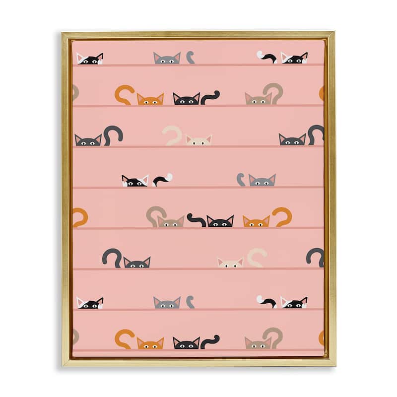 Stupell Peeking Cats on Pink Framed Floater Canvas Wall Art Design By Sazerelli Designs - 25 x 31 - Gold