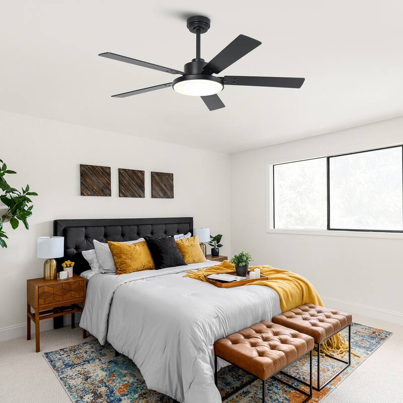 52" Black Reversible 5-Blade Intergrated LED Ceiling Fan with Light and Remote