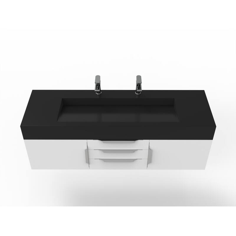 Nile 60" Wall Mounted Bathroom Vanity Set w/ Black Top