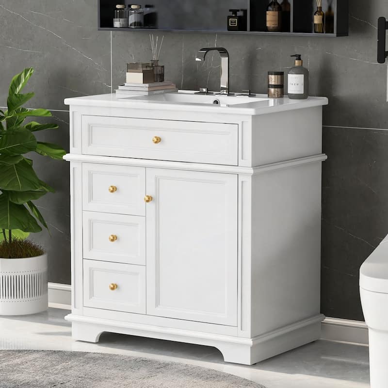 30" Bathroom Vanity with Sink and One Tip-out Drawer