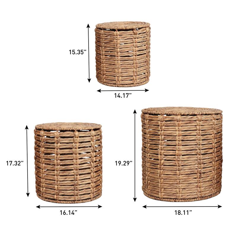 JONATHAN Y Zaria 18" Coastal Bohemian Handwoven Water Hyacinth Nesting Round Accent Table (Set 3)