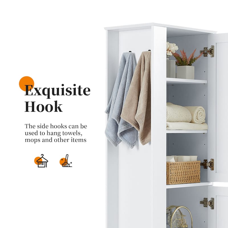 Tall Bathroom Storage Cabinet, Freestanding Floor Cabinet, Storage Organizer Cabinet with Side Hook & Adjustable Shelf