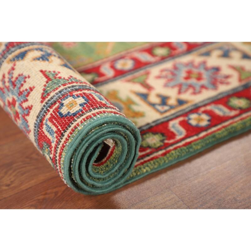 Light Green Kazak Oriental Accent Rug Handmade Wool Carpet - 2'9" x 4'1"