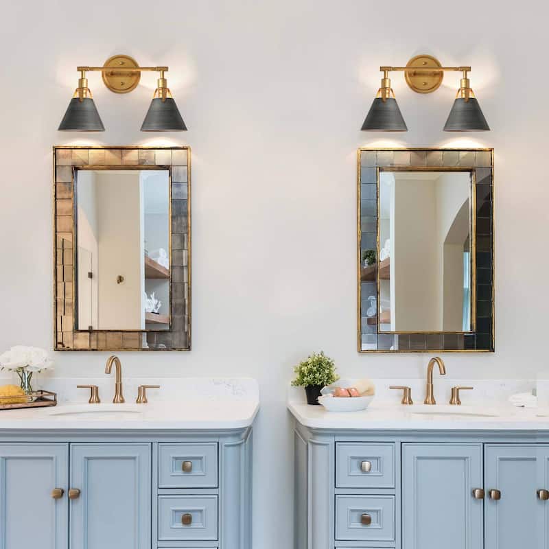 Coney Modern 2-Light Brushed Gold Bathroom Vanity Light Wall Sconces