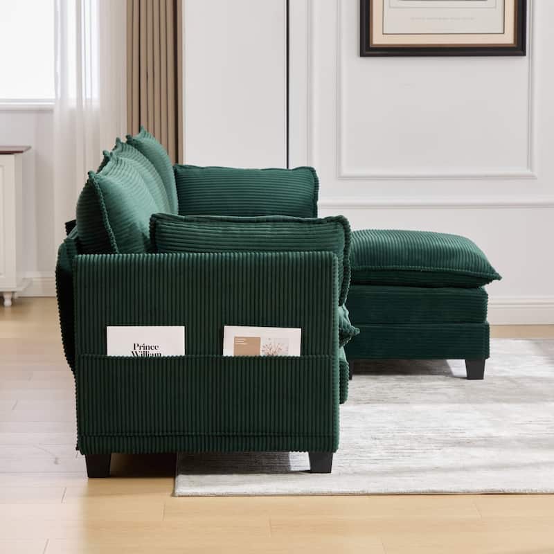 102.95" L-Shaped Corduroy Sectional Sofa with Movable Ottoman