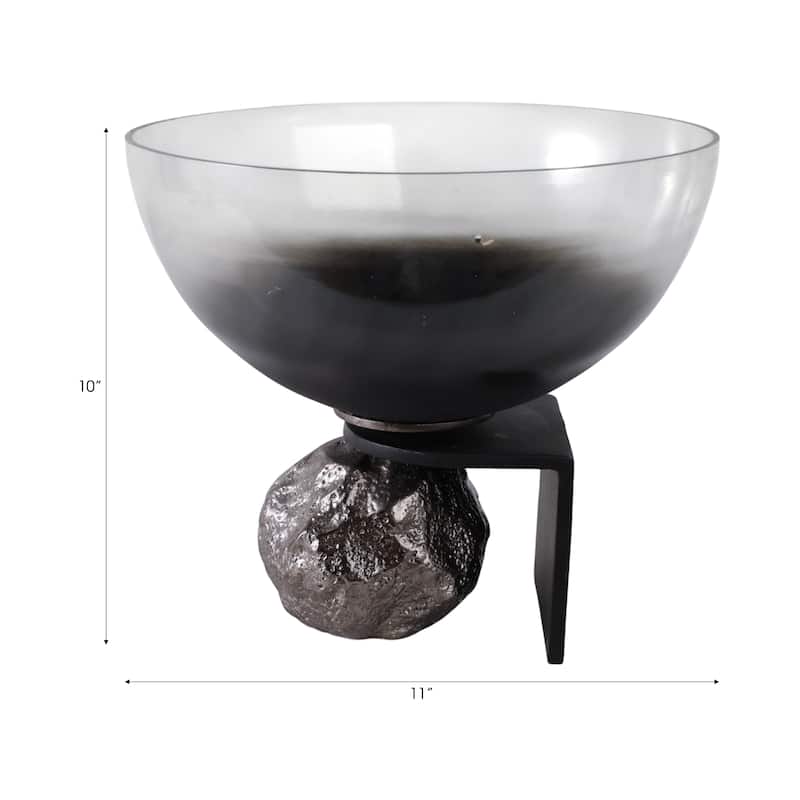 Glass Decorative Bowl with Textured Metal Base and Modern Glam Design