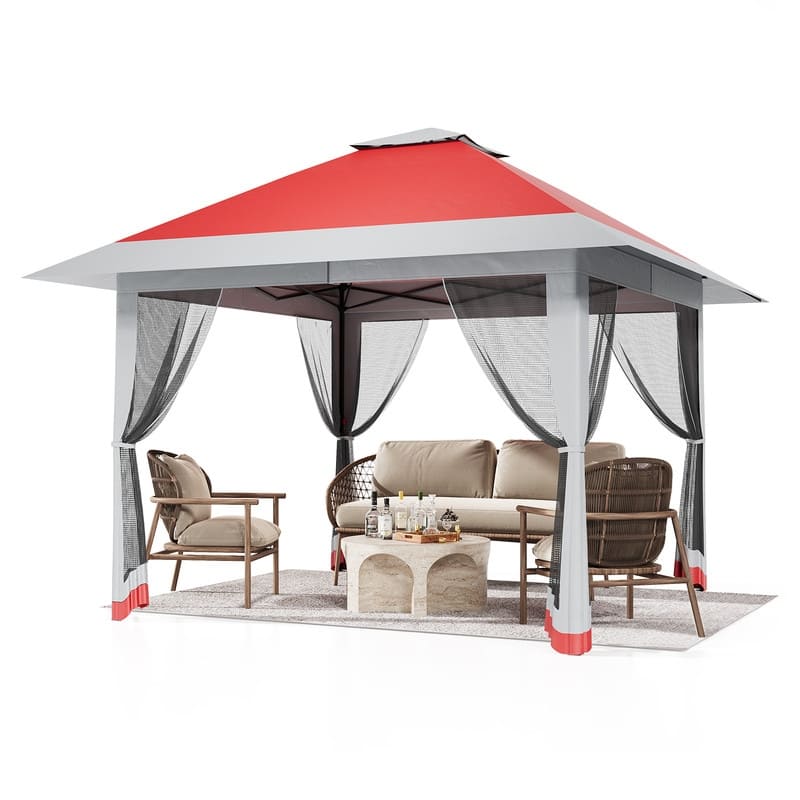 13' x 13' Pop Up Gazebo, Outdoor Canopy Tent with Mosquito Netting & Double Roof, Ez Up Event Tent with Wheeled Bag