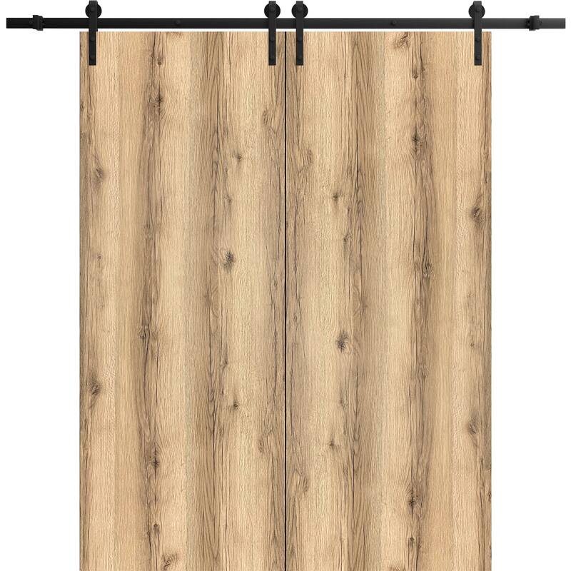Sturdy Double Barn Door 36 x 80 inches | Planum 0010 Walnut | 13FT Rail Hangers Heavy Set - 56" x 84" ( 2* 28x84)